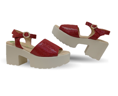 Sandalia de Confort de piel de ternera con Shock Point Capricho 82000 Serpiente Rojo para mujer