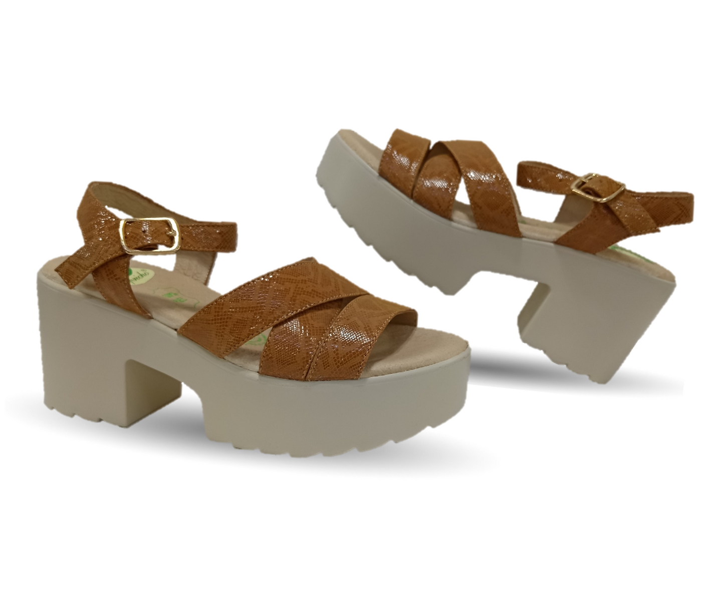 Sandalia de Confort de piel de ternera con Shock Point Capricho 82001 Serpiente Camel para mujer