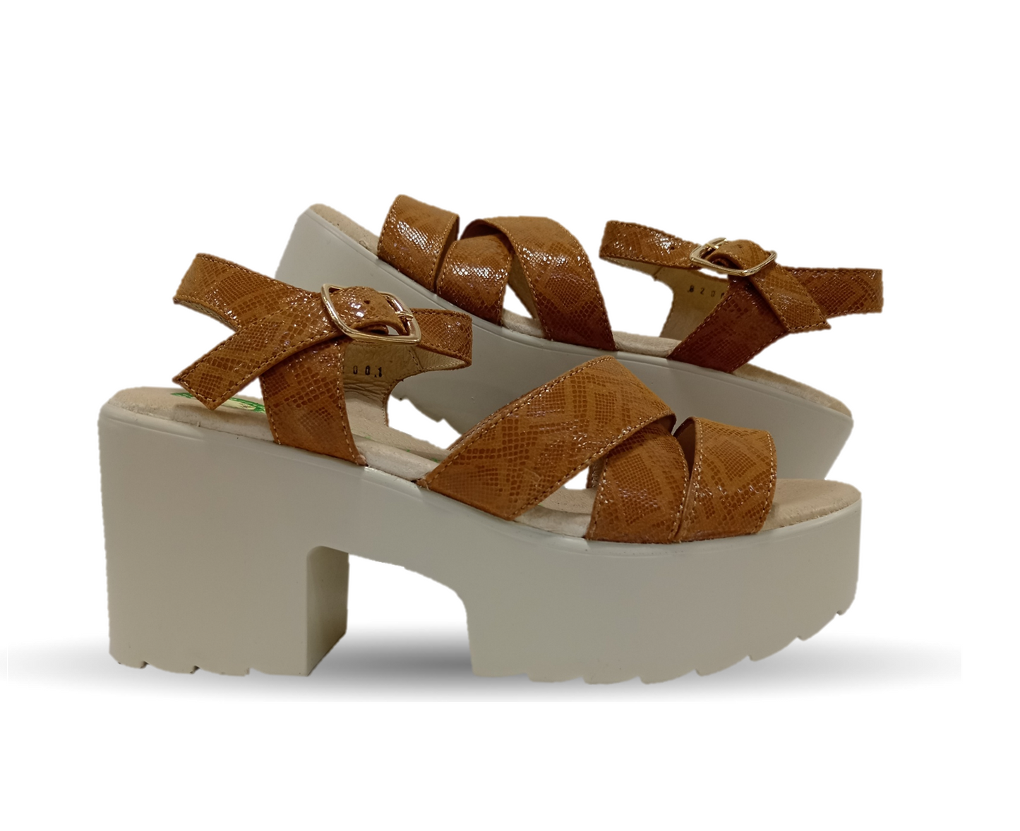 Sandalia de Confort de piel de ternera con Shock Point Capricho 82001 Serpiente Camel para mujer