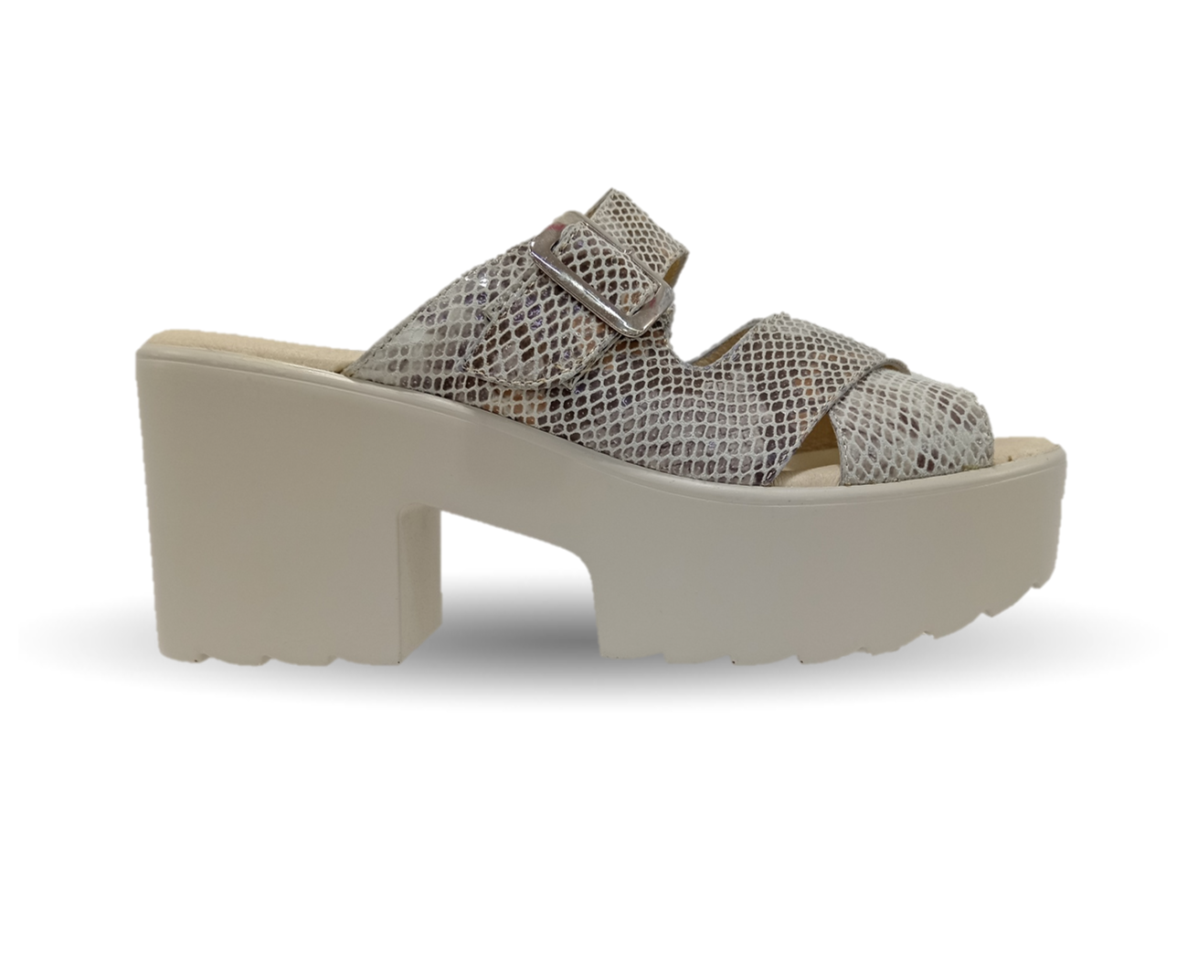 Sandalia de Confort de piel de ternera con Shock Point Capricho 82003 Víbora Blanco para mujer