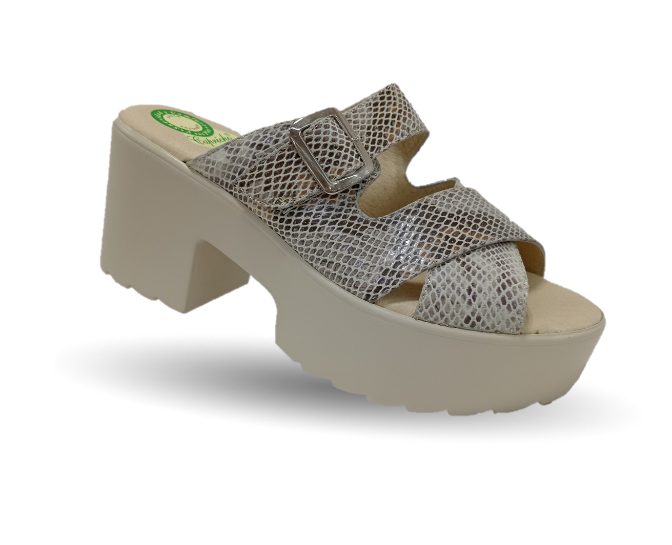 Sandalia de Confort de piel de ternera con Shock Point Capricho 82003 Víbora Blanco para mujer