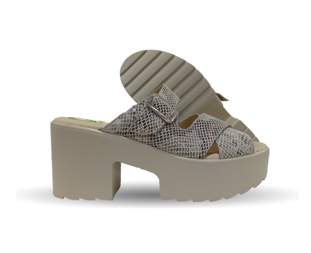 Sandalia de Confort de piel de ternera con Shock Point Capricho 82003 Víbora Blanco para mujer