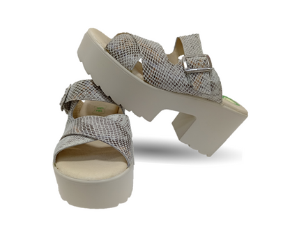 Sandalia de Confort de piel de ternera con Shock Point Capricho 82003 Víbora Blanco para mujer