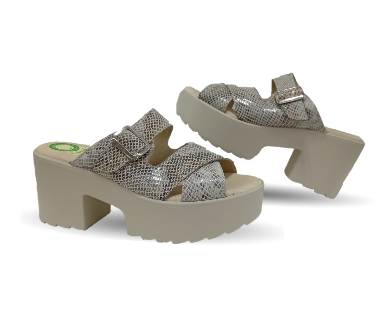 Sandalia de Confort de piel de ternera con Shock Point Capricho 82003 Víbora Blanco para mujer