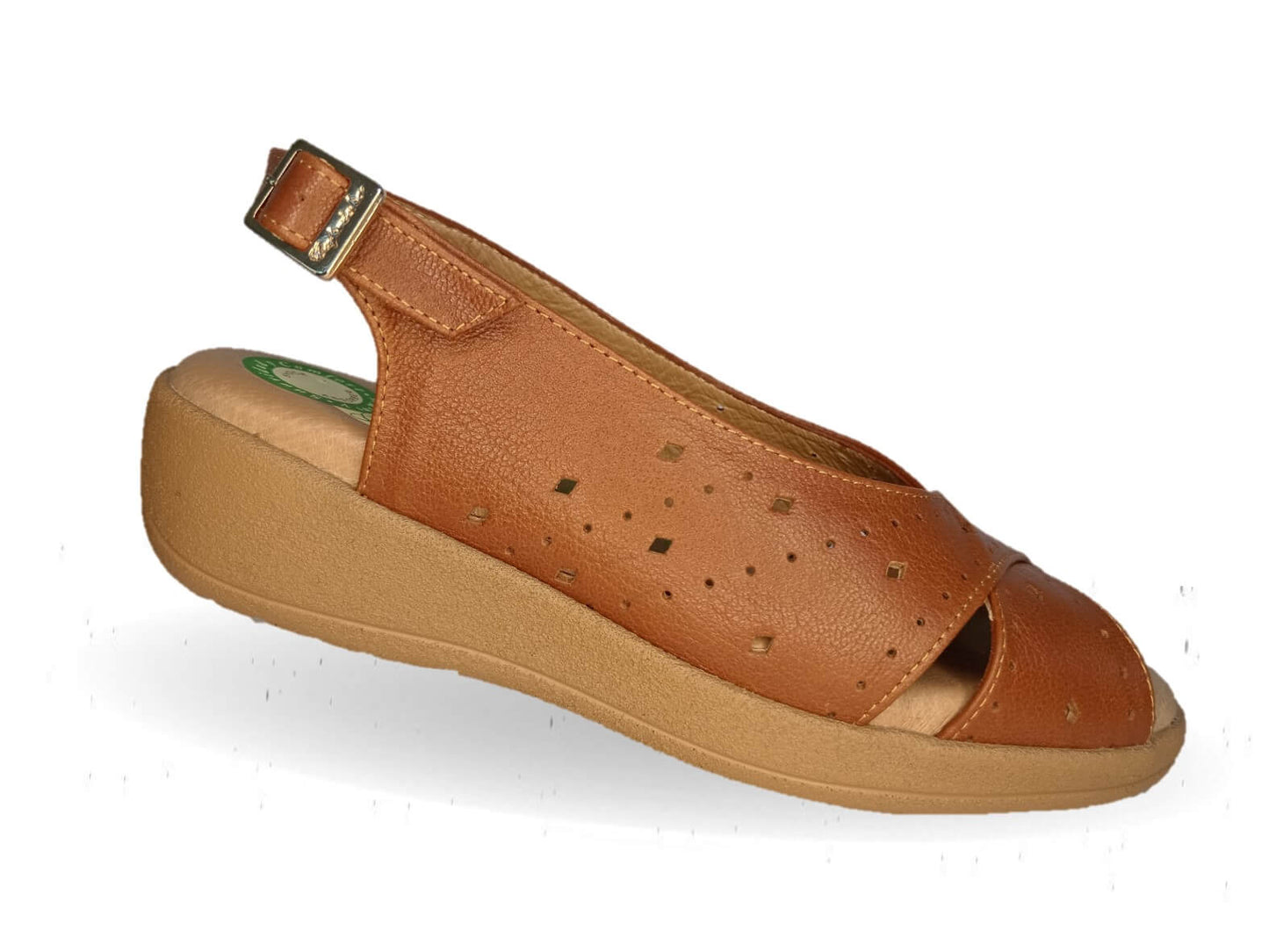 Sandalia de Confort de piel de ternera con Shock Point Capricho 84001 Brandy para mujer
