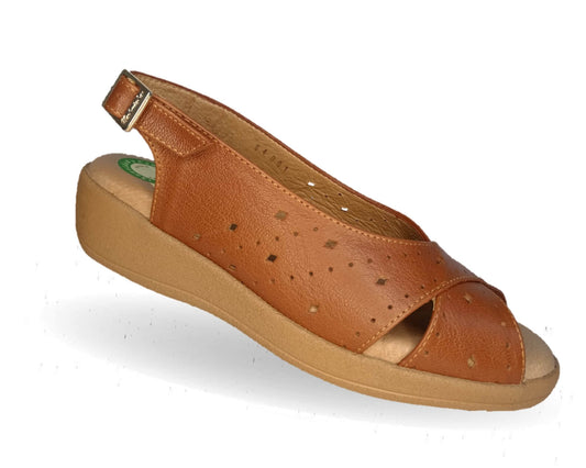 Sandalia de Confort de piel de ternera con Shock Point Capricho 84001 Brandy para mujer