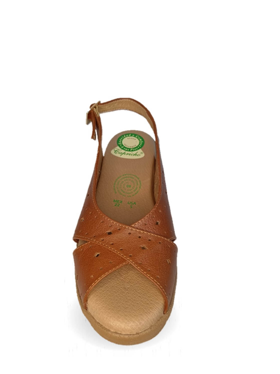 Sandalia de Confort de piel de ternera con Shock Point Capricho 84001 Brandy para mujer