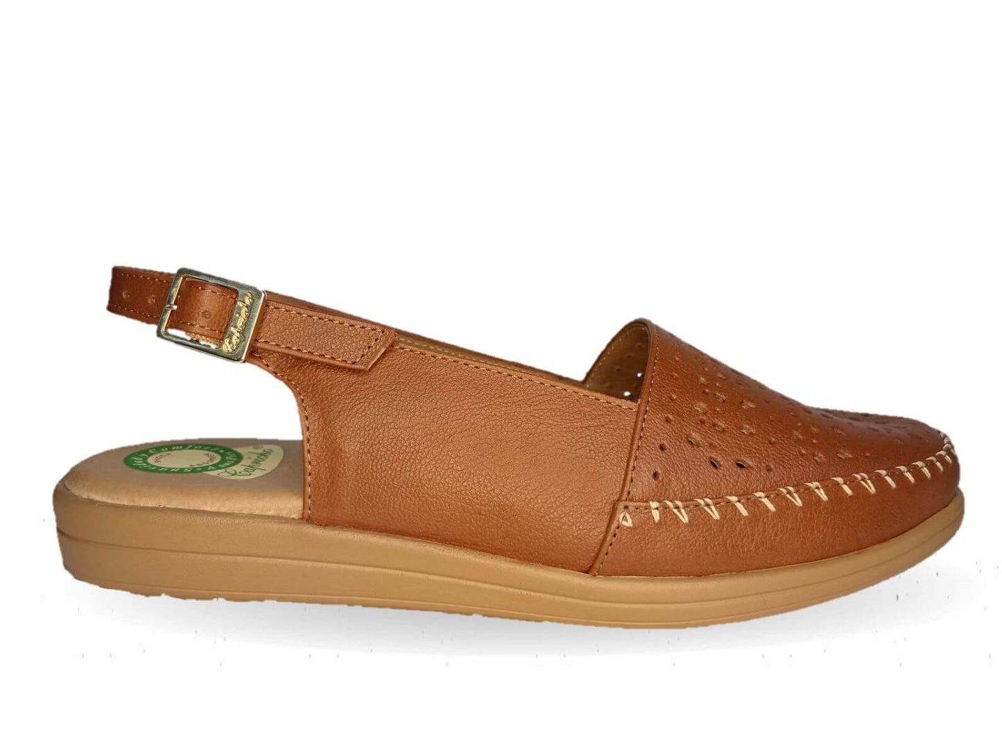 Sandalia de Confort de piel de ternera con Shock Point Capricho 85005 Brandy para mujer
