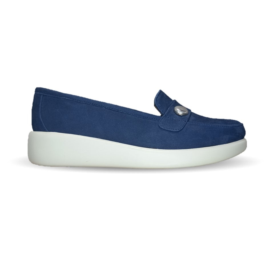 Zapato de Confort y Casual tipo mocasín de piel de ternera con Shock Point Capricho 86010 Azul Marino para mujer