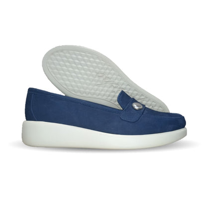 Zapato de Confort y Casual tipo mocasín de piel de ternera con Shock Point Capricho 86010 Azul Marino para mujer