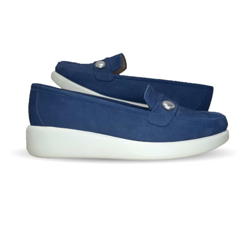 Zapato de Confort y Casual tipo mocasín de piel de ternera con Shock Point Capricho 86010 Azul Marino para mujer