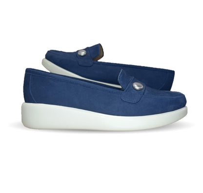 Zapato de Confort y Casual tipo mocasín de piel de ternera con Shock Point Capricho 86010 Azul Marino para mujer