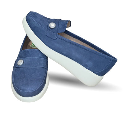 Zapato de Confort y Casual tipo mocasín de piel de ternera con Shock Point Capricho 86010 Azul Marino para mujer