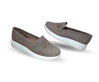 Zapato de Confort y Casual tipo mocasín de piel de ternera con Shock Point Capricho 86010 Nuez para mujer
