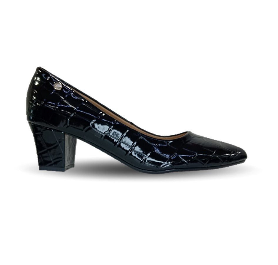 Zapatilla de Confort y Vestir de piel de ternera con Shock Point Capricho 88005 Lagarto Negro para mujer