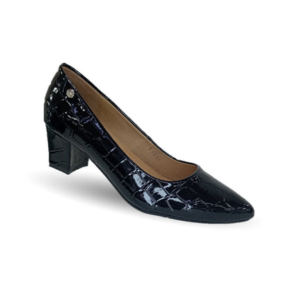 Zapatilla de Confort y Vestir de piel de ternera con Shock Point Capricho 88005 Lagarto Negro para mujer
