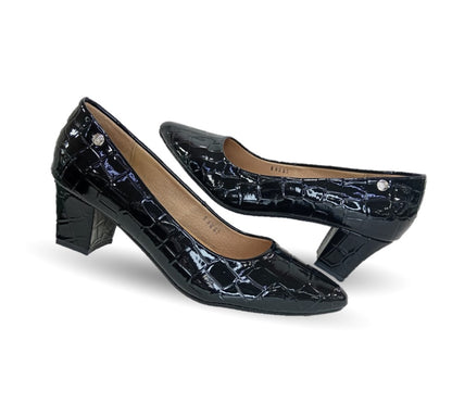Zapatilla de Confort y Vestir de piel de ternera con Shock Point Capricho 88005 Lagarto Negro para mujer