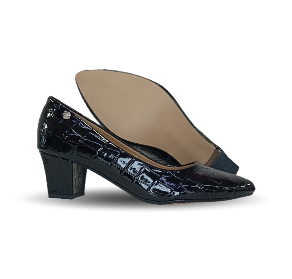Zapatilla de Confort y Vestir de piel de ternera con Shock Point Capricho 88005 Lagarto Negro para mujer