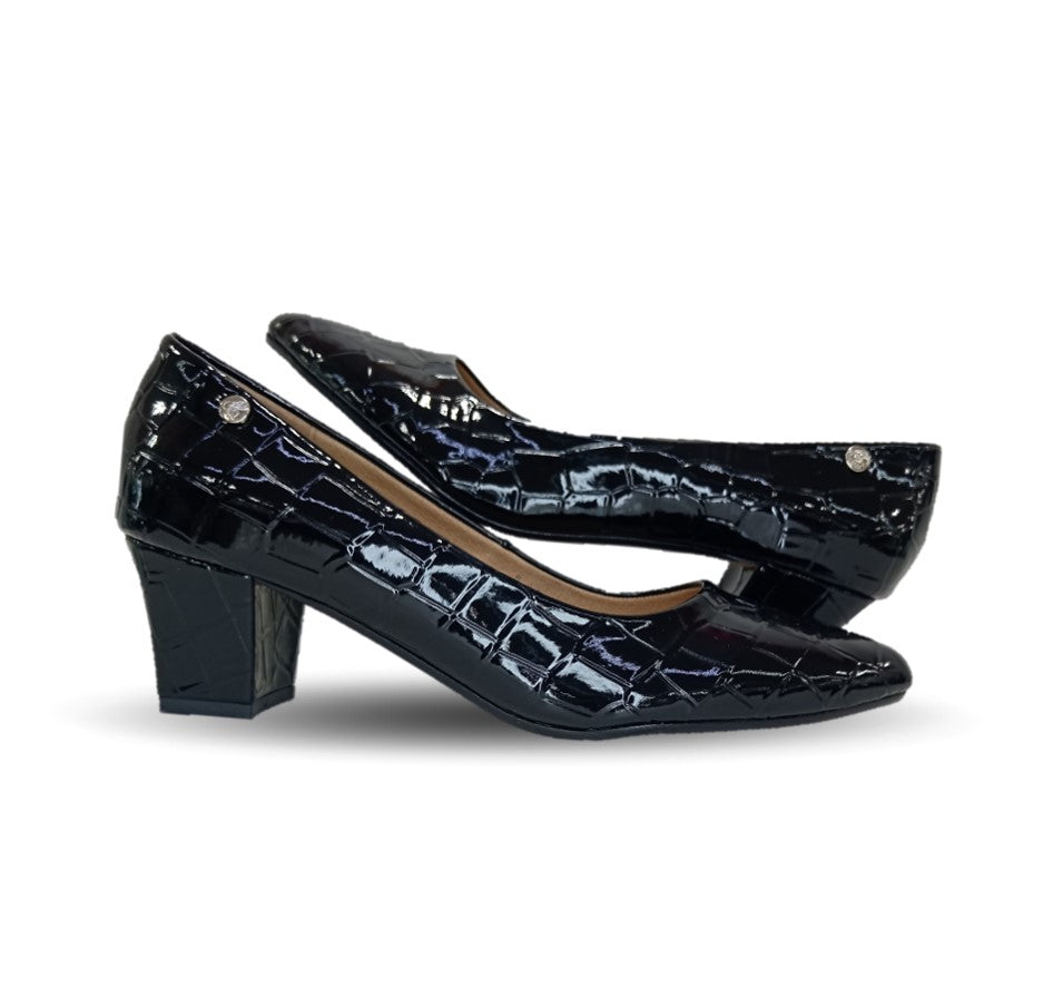 Zapatilla de Confort y Vestir de piel de ternera con Shock Point Capricho 88005 Lagarto Negro para mujer