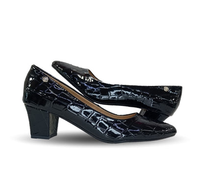 Zapatilla de Confort y Vestir de piel de ternera con Shock Point Capricho 88005 Lagarto Negro para mujer