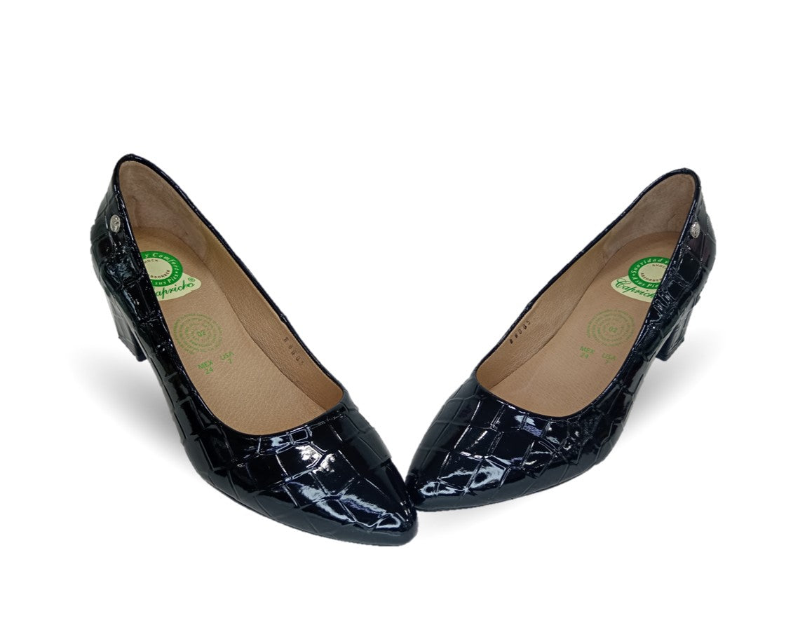 Zapatilla de Confort y Vestir de piel de ternera con Shock Point Capricho 88005 Lagarto Negro para mujer