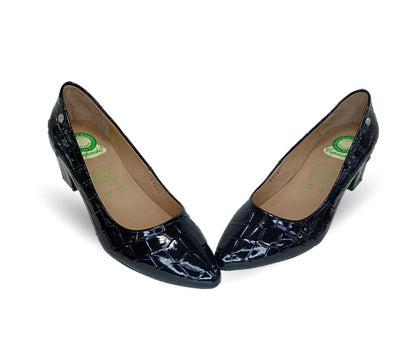 Zapatilla de Confort y Vestir de piel de ternera con Shock Point Capricho 88005 Lagarto Negro para mujer