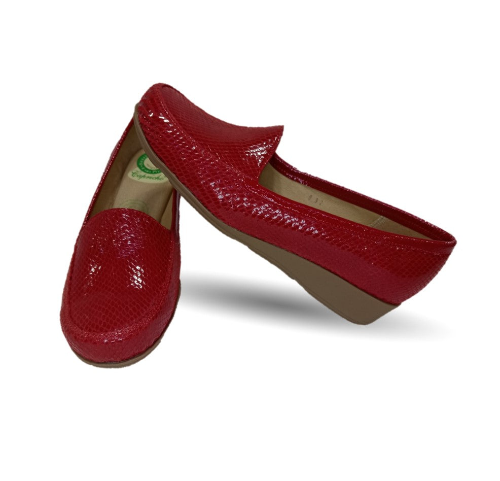 Zapato de Confort y Casual de piel de ternera con Shock Point Capricho 92 Rojo para mujer