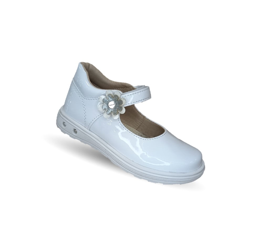 Zapato Casual con contactel Chabelo 138 Charol Blanco para niña