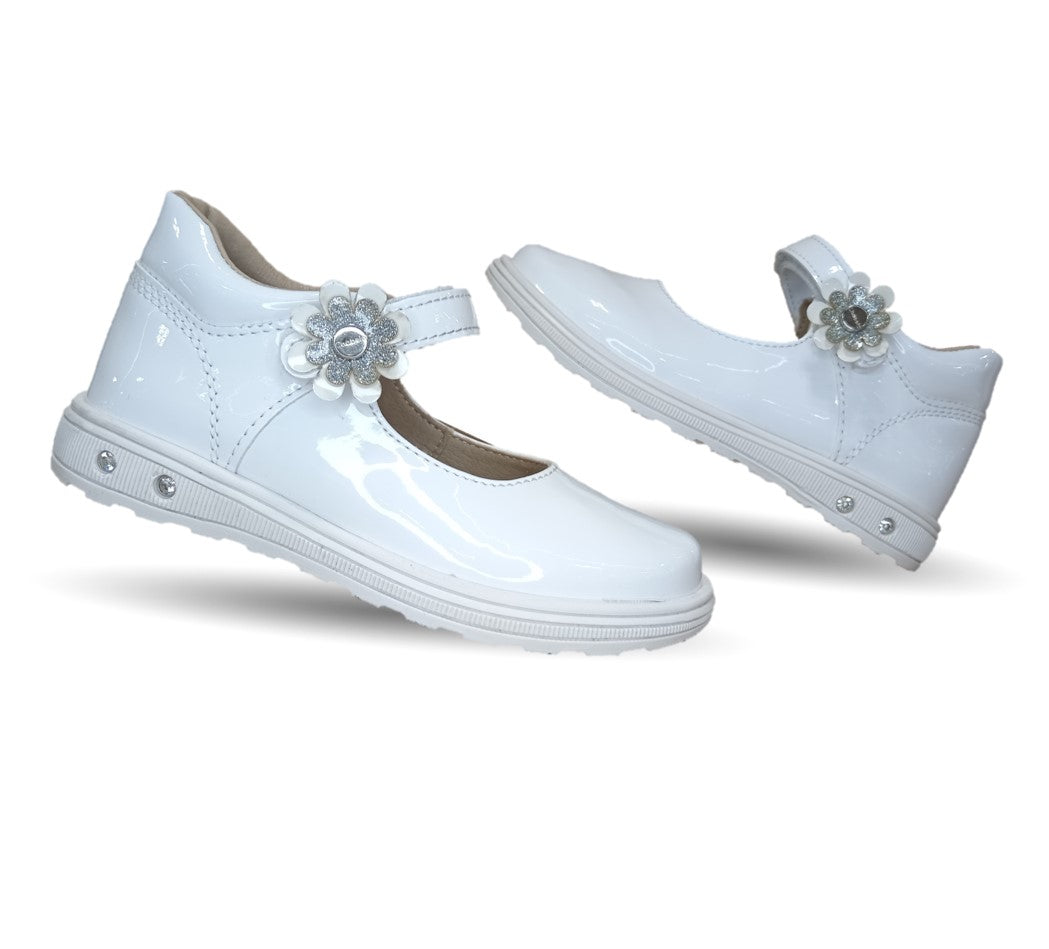 Zapato Casual con contactel Chabelo 138 Charol Blanco para niña