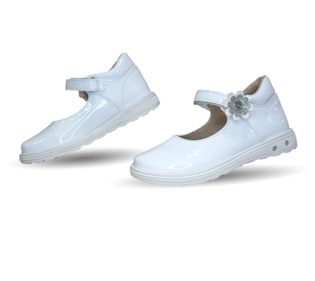 Zapato Casual con contactel Chabelo 138 Charol Blanco para niña
