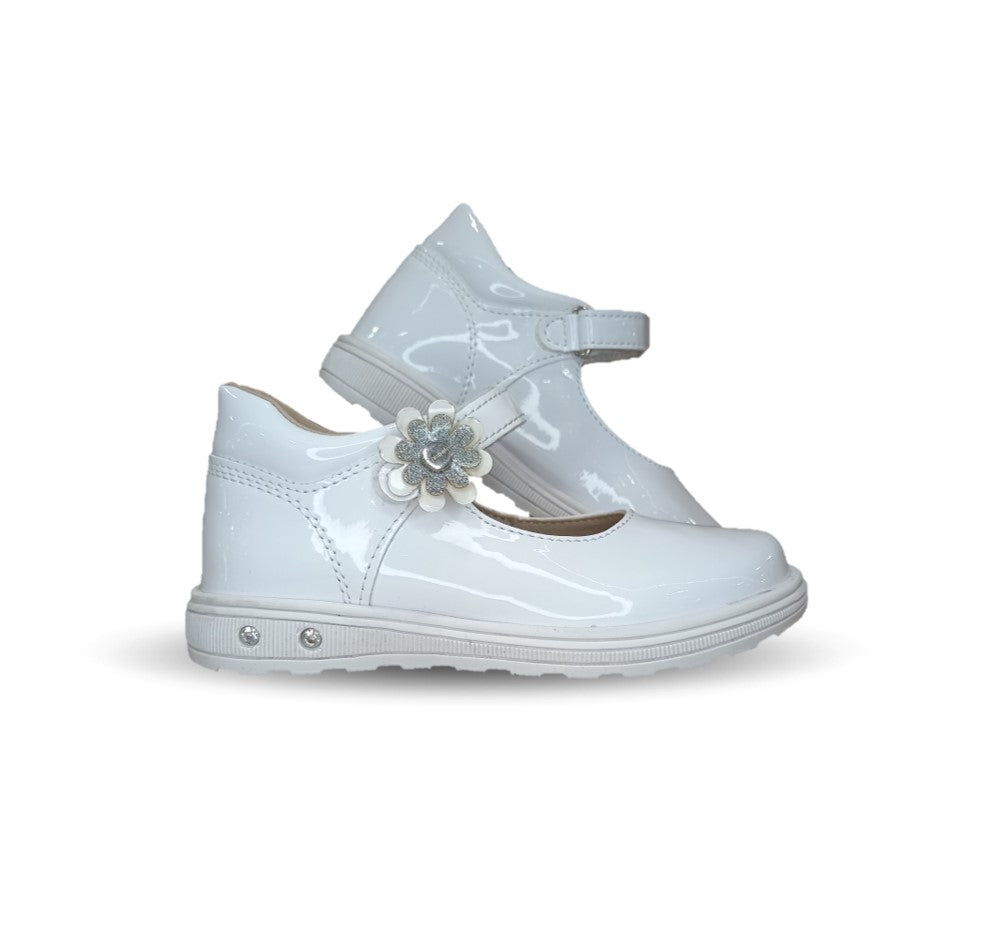 Zapato Casual con contactel Chabelo 138 Charol Blanco para niña