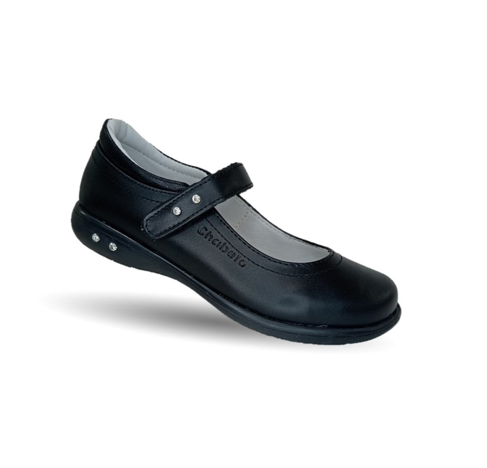 Zapato Escolar y Casual de piel con contactel Chabelo 23 Negro para niña