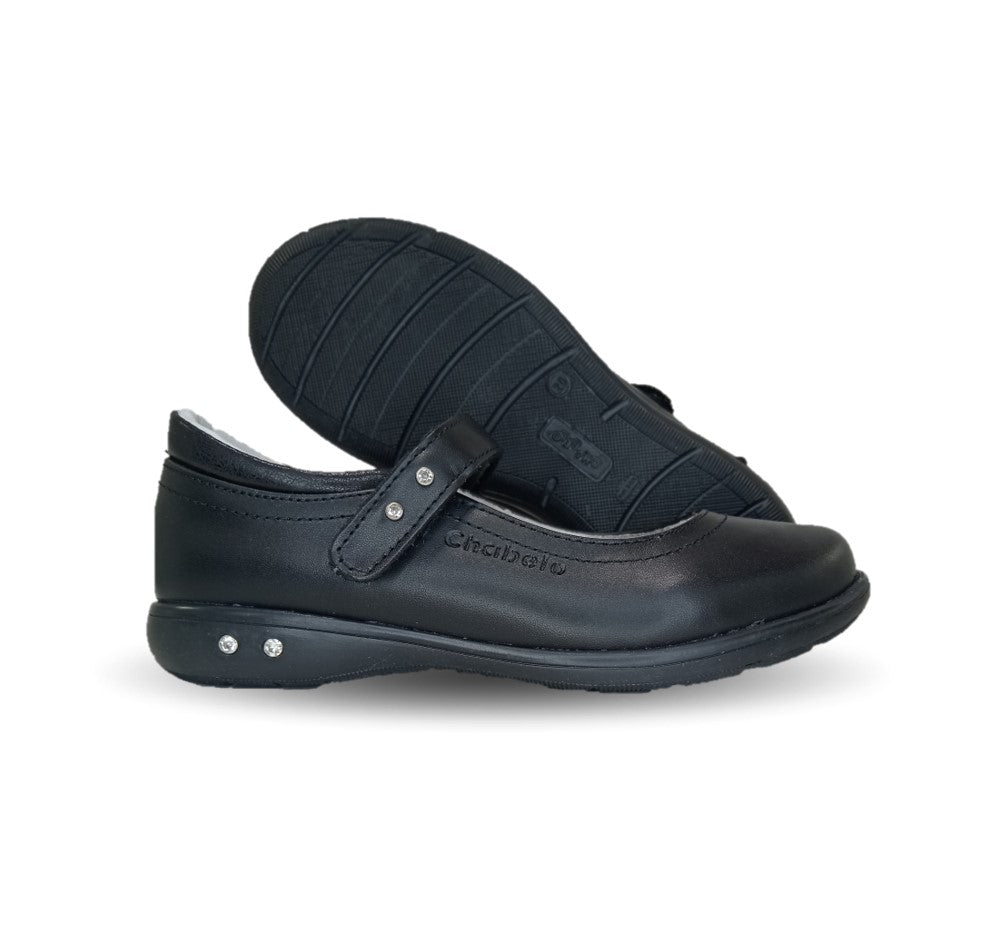 Zapato Escolar y Casual de piel con contactel Chabelo 23 Negro para niña