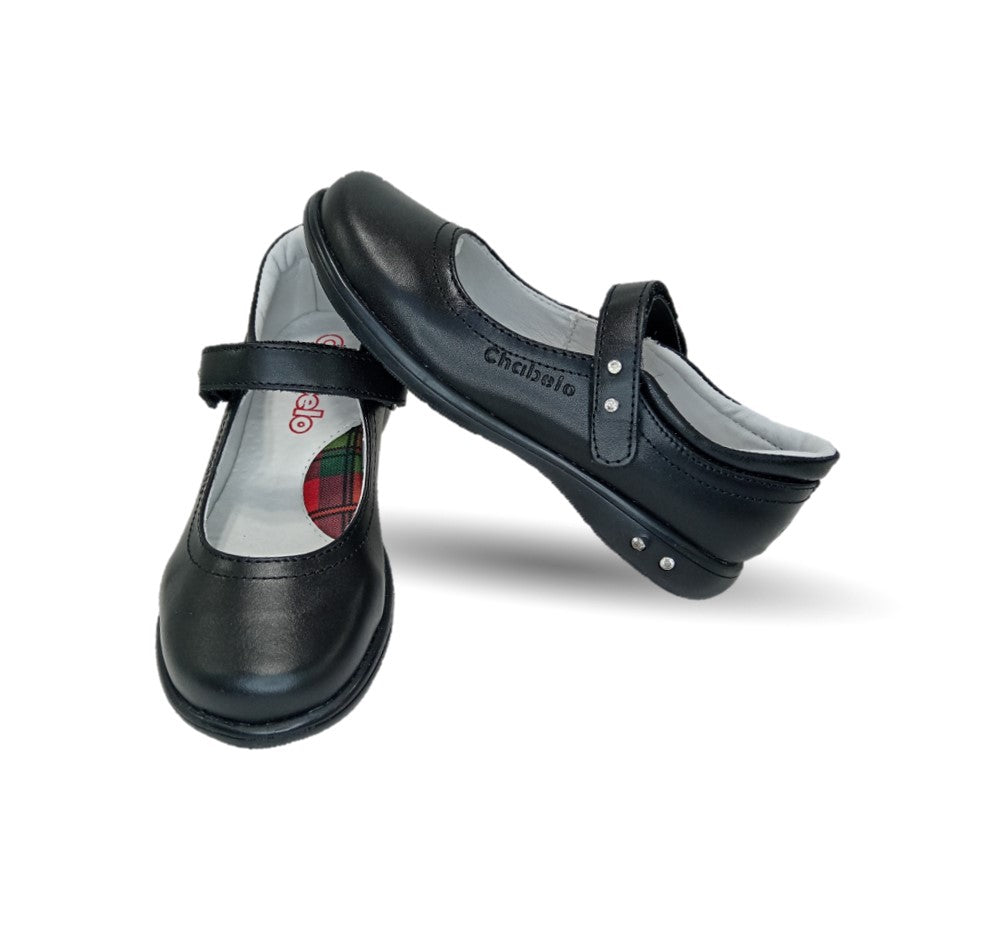 Zapato Escolar y Casual de piel con contactel Chabelo 23 Negro para niña