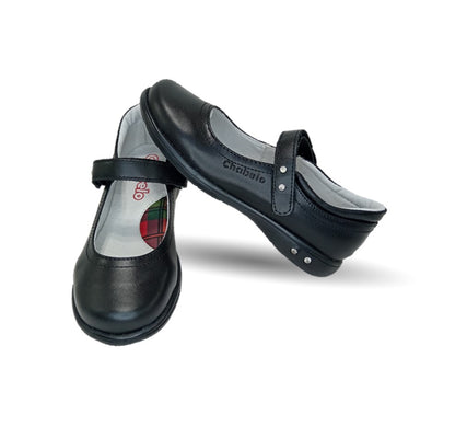 Zapato Escolar y Casual de piel con contactel Chabelo 23 Negro para niña