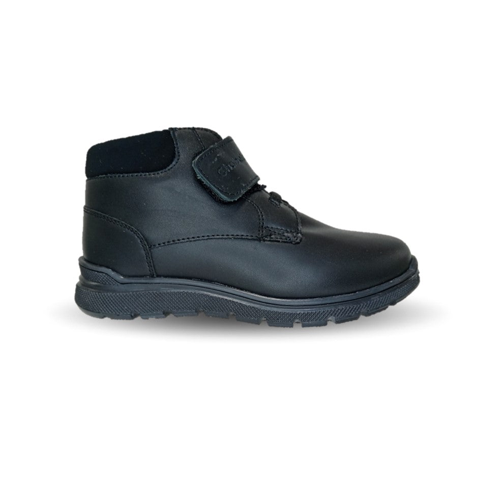 Zapato Escolar y Casual de piel con agujeta y contactel Chabelo 25 Negro para niño