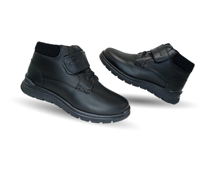 Zapato Escolar y Casual de piel con agujeta y contactel Chabelo 25 Negro para niño