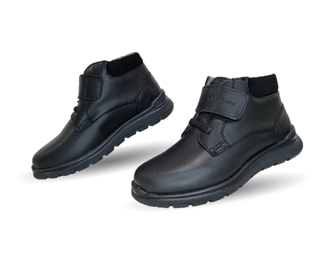 Zapato Escolar y Casual de piel con agujeta y contactel Chabelo 25 Negro para niño