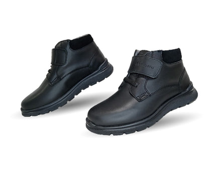 Zapato Escolar y Casual de piel con agujeta y contactel Chabelo 25 Negro para niño