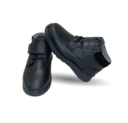 Zapato Escolar y Casual de piel con agujeta y contactel Chabelo 25 Negro para niño