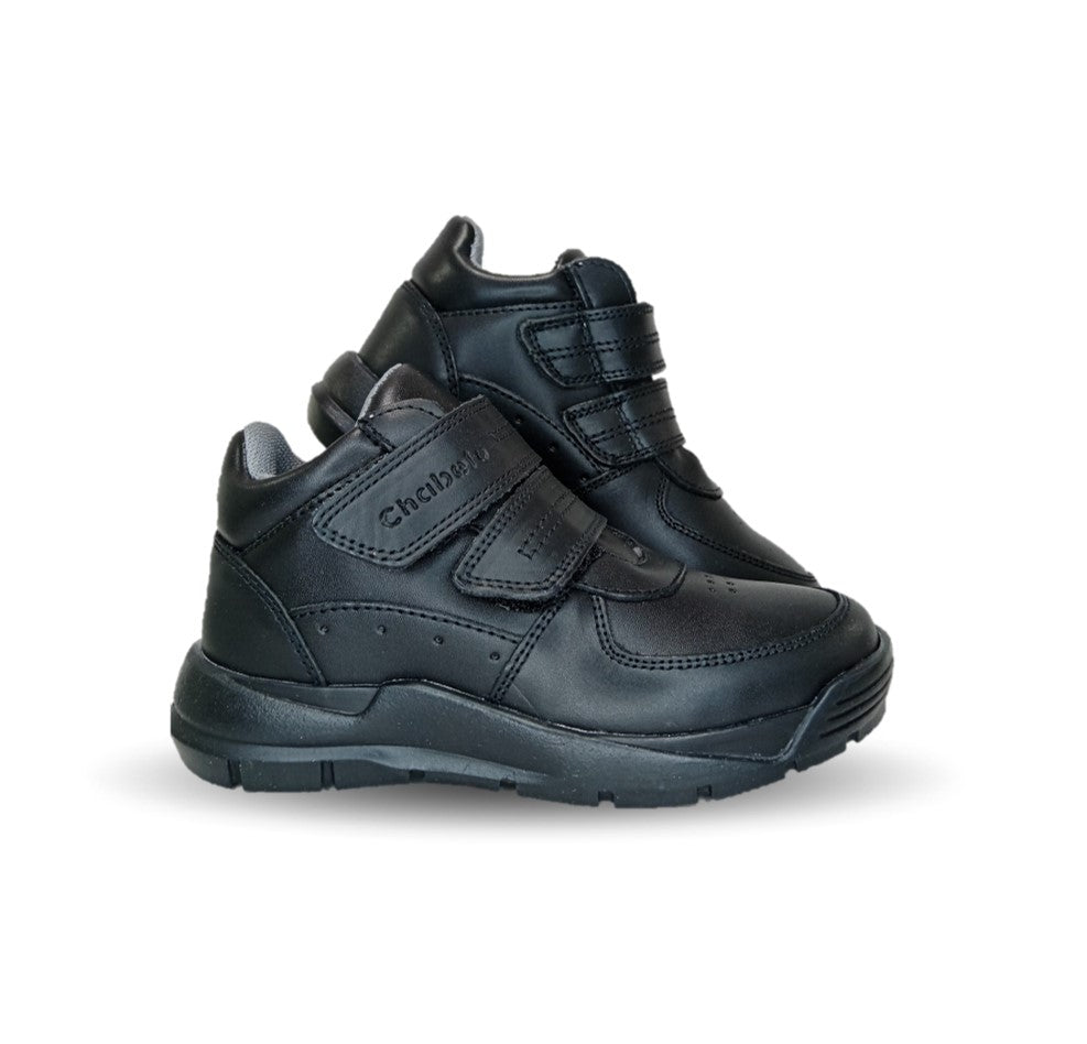 Zapato tipo Bota Escolar y Casual de piel con contactel Chabelo 596 Negro para niño