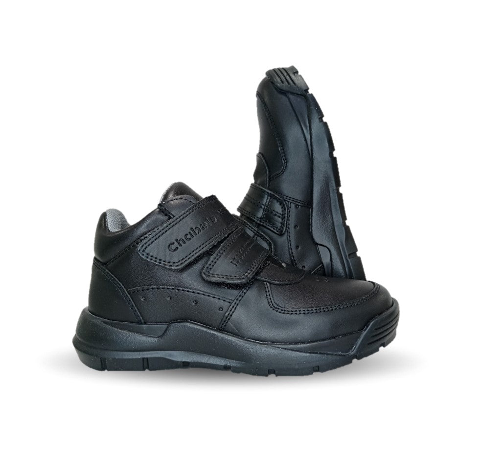 Zapato tipo Bota Escolar y Casual de piel con contactel Chabelo 596 Negro para niño