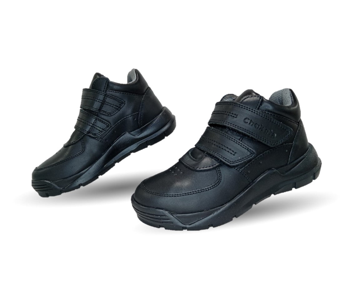 Zapato tipo Bota Escolar y Casual de piel con contactel Chabelo 596 Negro para niño