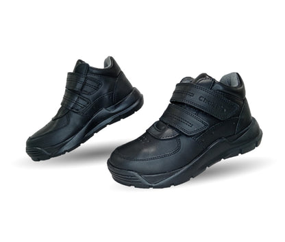 Zapato tipo Bota Escolar y Casual de piel con contactel Chabelo 596 Negro para niño