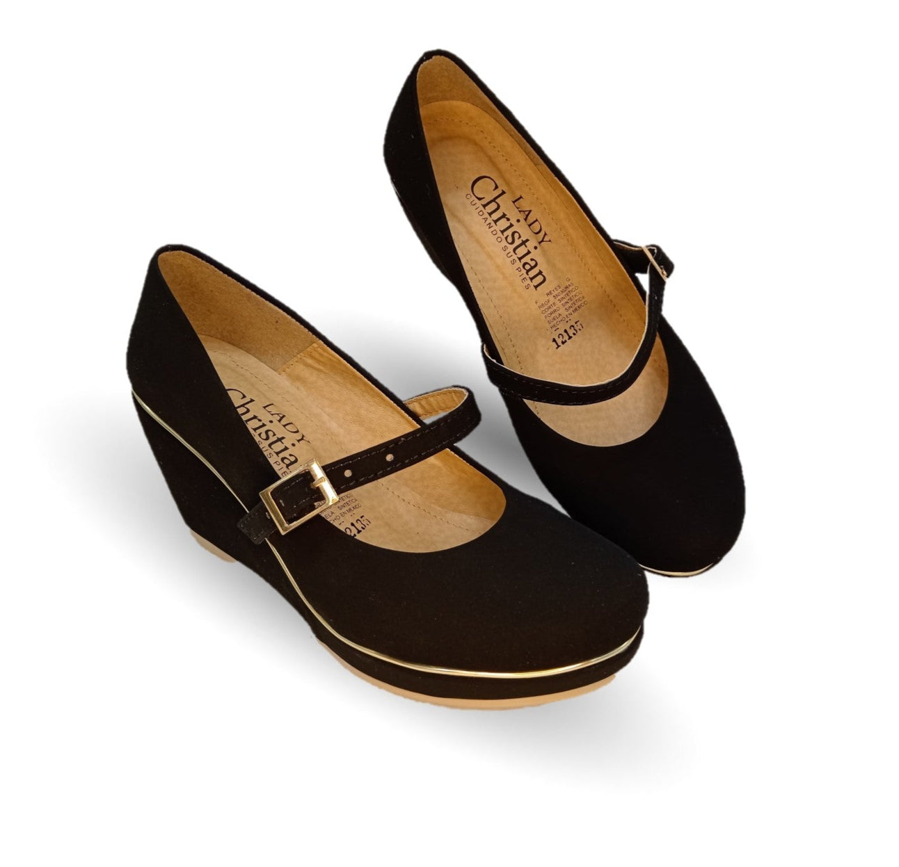 Zapato de Vestir y Casual con cuña mediana Lady Christian 121 Negro para mujer