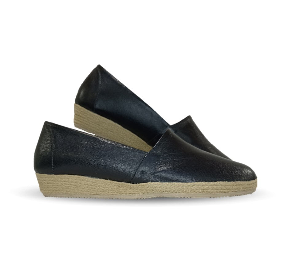 Zapato Casual de piel de cabra con yute natural Lady Christian 333 Negro para mujer