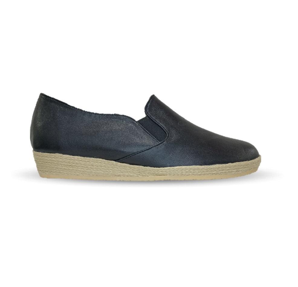 Zapato Casual de piel de cabra con yute natural Lady Christian 334 Negro para mujer