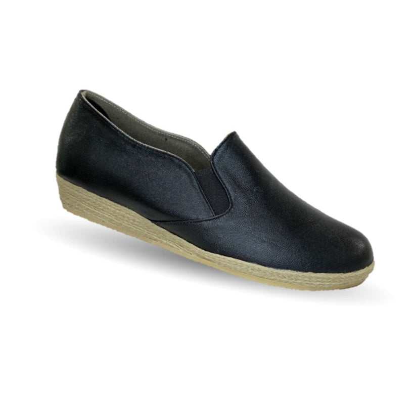 Zapato Casual de piel de cabra con yute natural Lady Christian 334 Negro para mujer