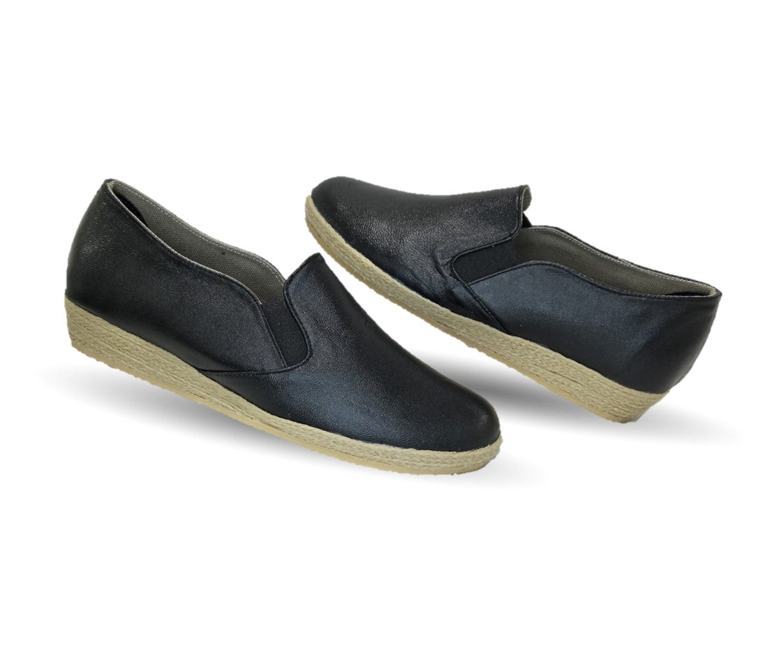 Zapato Casual de piel de cabra con yute natural Lady Christian 334 Negro para mujer