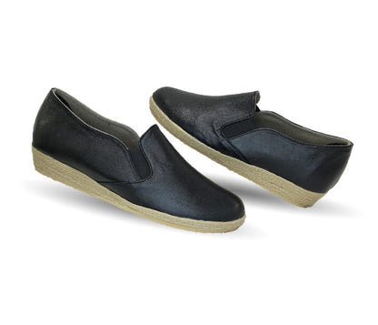 Zapato Casual de piel de cabra con yute natural Lady Christian 334 Negro para mujer